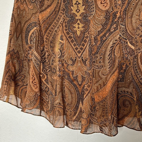 AK ANNE KLEIN Silk with paisley print brown and black skirt size 6 - Picture 2 of 8